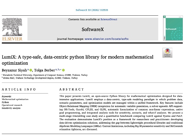 2026 Yayınlarımız - LumiX: A type-safe, data-centric python library for modern mathematical optimization