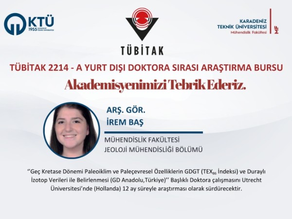Arş. Gör. İrem BAŞ'a TÜBİTAK 2214-A Yurt Dışı Doktora Sırası Araştırma Bursu