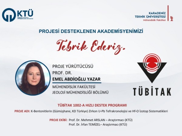 Prof. Dr. Emel ABDİOĞLU YAZAR'a TÜBİTAK 1002-A Hızlı Destek Programı Proje Desteği