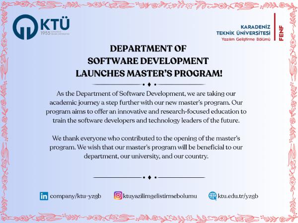 Our Department of Software Development Welcomes a New Era with its Master's Program!