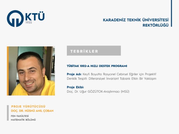 Doç. Dr. Hüsnü Anıl Çoban'a TÜBİTAK 1002-A Hızlı Destek Programı Proje Desteği