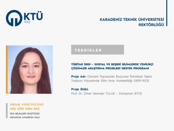 Arş. Gör. Esra KOÇ'a TÜBİTAK 3005 Programı Proje Desteği
