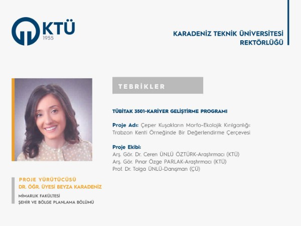 Dr. Öğr. Üyesi Beyza KARADENİZ'e TÜBİTAK 3501 Programı Proje Desteği