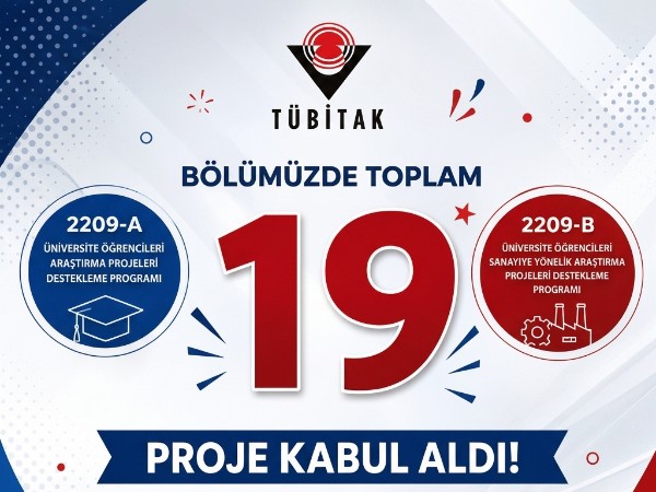 A total of 19 projects from our department received funding under the TÜBİTAK 2209-A and 2209-B Programs