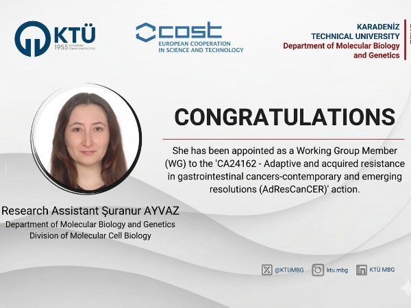 Research Assistant Şuranur AYVAZ Appointed as Working Group Member (WG) for COST Action