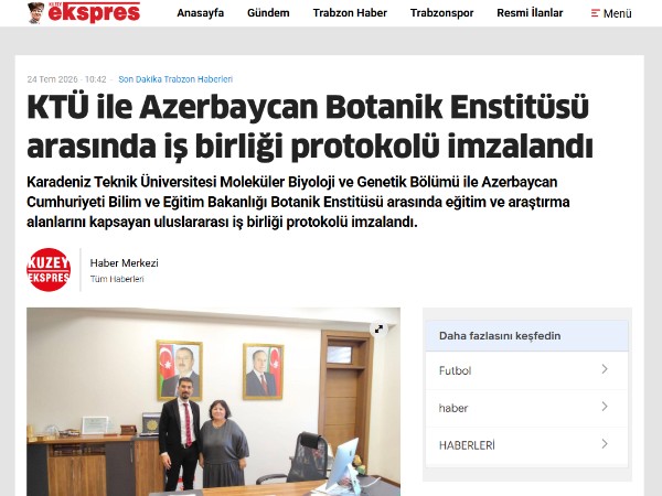 Azerbaycan Botanik Enstitüsü ile İmzalanan Uluslararası Protokolümüz Çevrim İçi Basında Yer Aldı