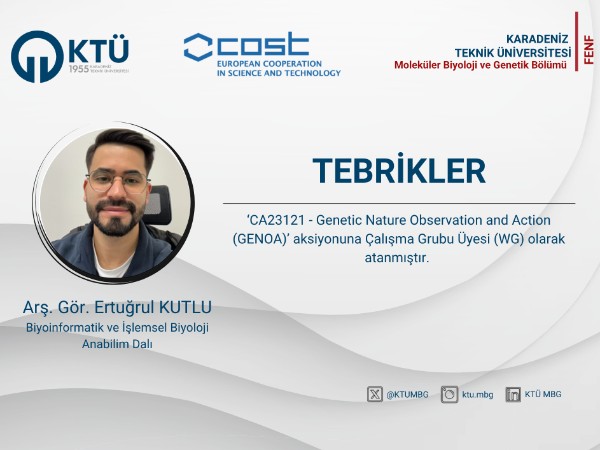 Arş. Gör. Ertuğrul KUTLU COST Aksiyonuna Çalışma Grubu Üyesi (WG) Olarak Atanmıştır