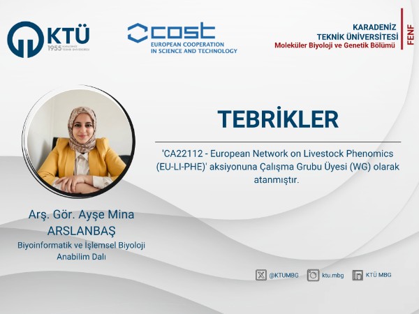 Arş. Gör. Ayşe Mina ARSLANBAŞ COST Aksiyonuna Çalışma Grubu Üyesi (WG) Olarak Atanmıştır