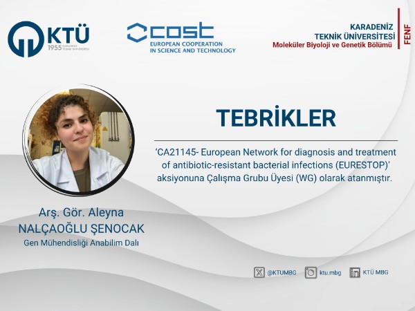 Arş. Gör. Aleyna NALÇAOĞLU ŞENOCAK COST Aksiyonuna Çalışma Grubu Üyesi (WG) Olarak Atanmıştır