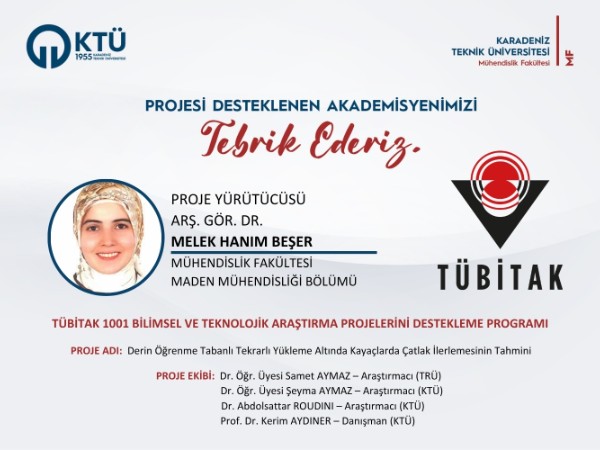 Arş. Gör. Dr. Melek Hanım BEŞER'e TÜBİTAK 1001 Programı Proje Desteği