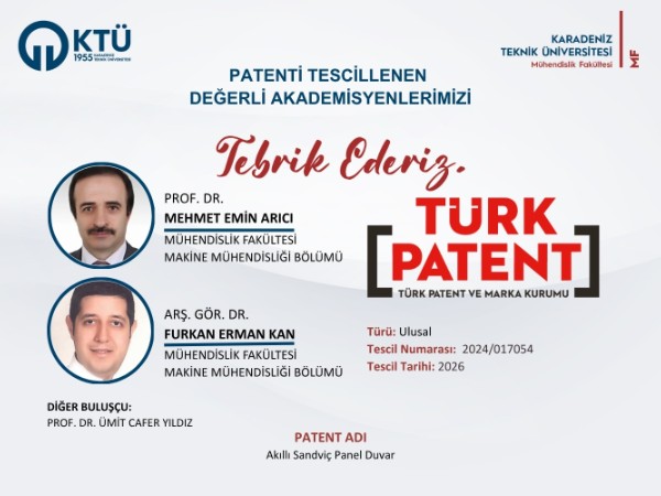 Akademisyenlerimizin Patent Başvurusu Tescillenmiştir