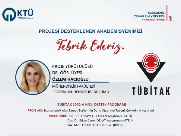 Dr. Öğr. Üyesi Özlem HACIOĞLU'na TÜBİTAK 1002-A Hızlı Destek Programı Proje Desteği