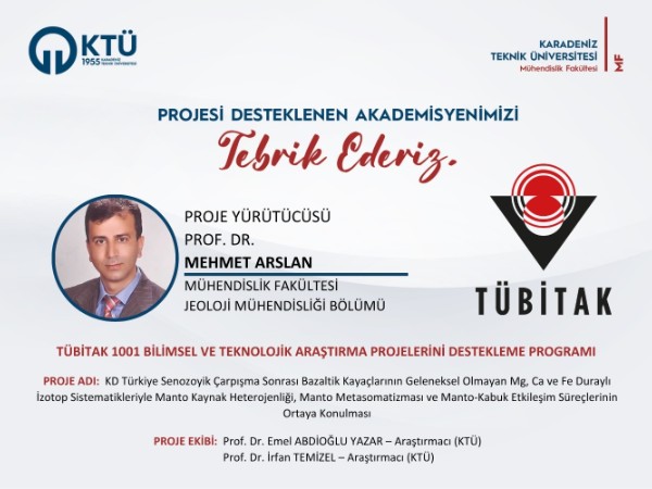 Prof. Dr. Mehmet ARSLAN'a TÜBİTAK 1001 Programı Proje Desteği