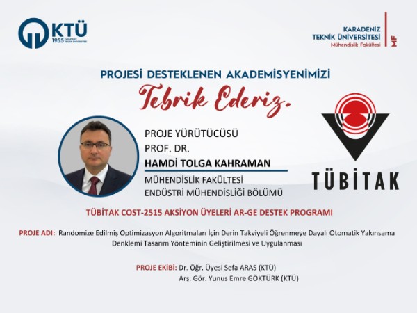 Prof. Dr. Hamdi Tolga KAHRAMAN'a TÜBİTAK COST-2515 Proje Desteği