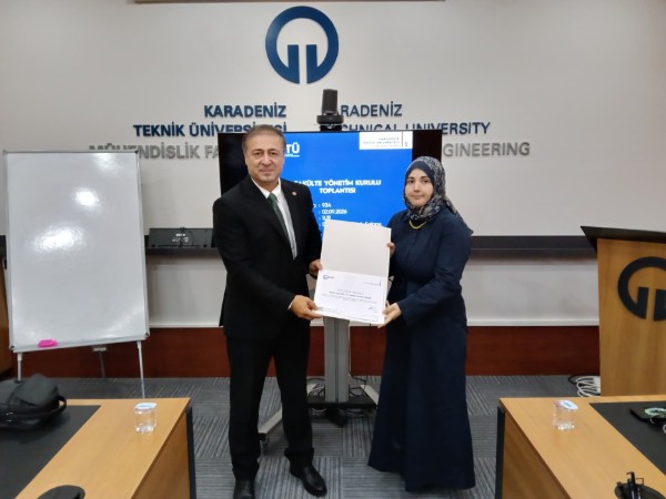 Arş. Gör. Dr. Melek Hanım BEŞER'e Teşekkür Belgesi Takdimi