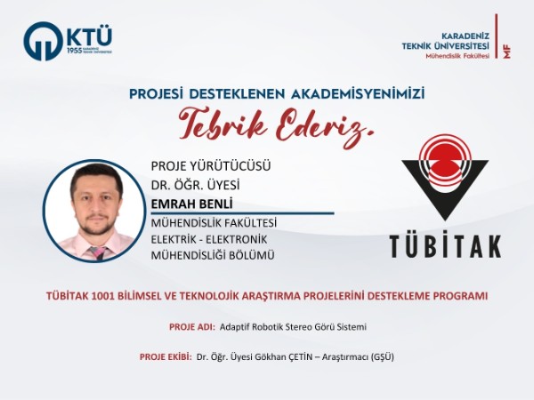 Dr. Öğr. Üyesi Emrah BENLİ'ye TÜBİTAK 1001 Programı Proje Desteği