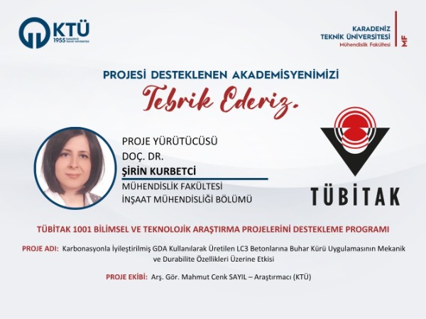 Doç. Dr. Şirin KURBETCİ'ye TÜBİTAK 1001 Programı Proje Desteği