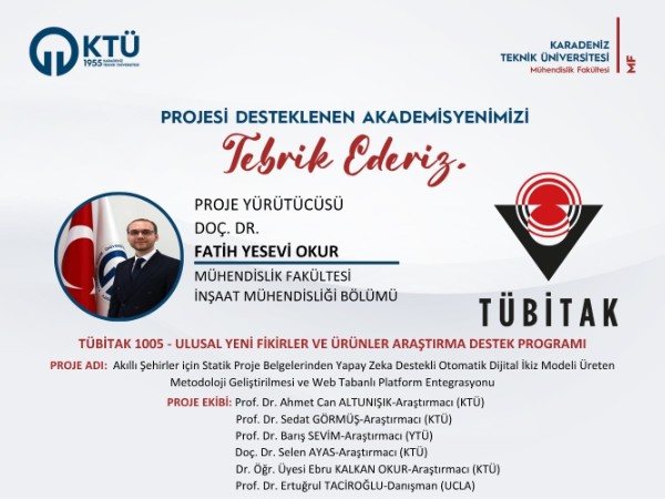 Doç. Dr. Fatih Yesevi OKUR'a TÜBİTAK 1005 - Ulusal Yeni Fikirler ve Ürünler Araştırma Programı Proje Desteği