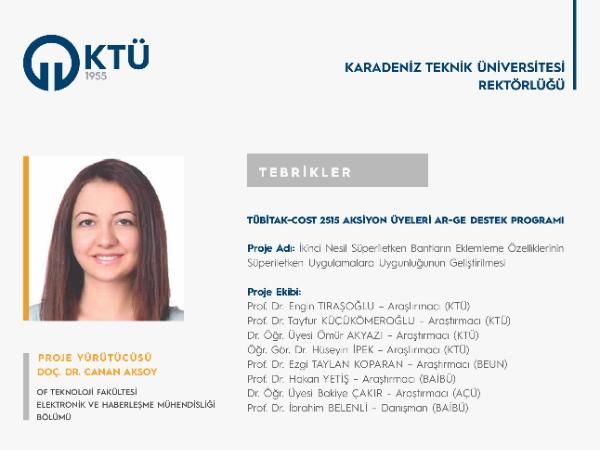 Bölüm Başkanımız Doç. Dr. Canan AKSOY Hocamıza Tübitak-COST 2515 Ar-Ge Desteği