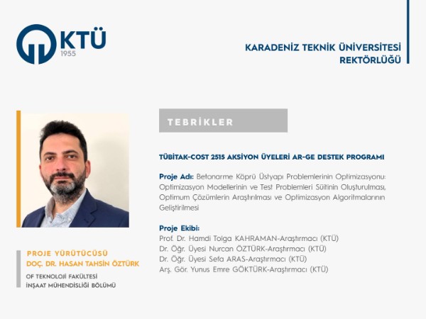 Doç. Dr. Hasan Tahsin Öztürk'e TÜBİTAK-COST 2515 Proje Desteği