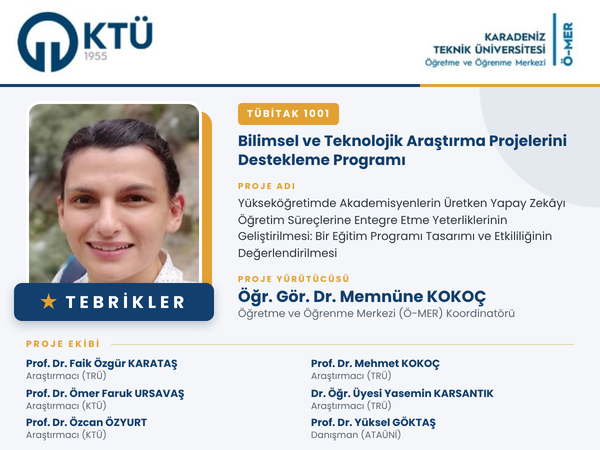 Merkezimiz Koordinatörü Öğr. Gör. Dr. Memnüne KOKOÇ'a TÜBİTAK 1001 Desteği