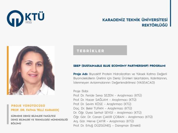 Prof. Dr. Fatma TELLİ KARAKOÇ'a SBEP (Sustainable Blue Economy Partnership) Ortaklığı Programı Proje Desteği