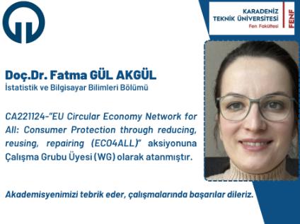 Doç. Dr. Fatma GÜL AKGÜL COST Programına Çalışma Grubu Üyesi (WG) Olarak Atandı.