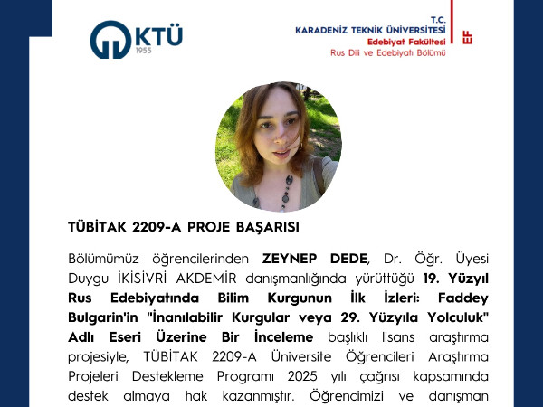 TÜBİTAK BİDEB 2209-A Üniversite Öğrencileri Araştırma Projeleri Destekleme Programı Proje Tebriği