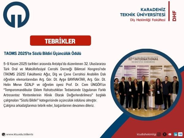 Akademik Personelimizden TAOMS 2025'te Üçüncülük Ödülü