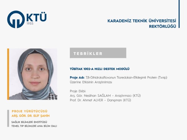 Arş. Gör. Dr. Elif ŞAHİN' e TÜBİTAK 1002 Proje Desteği