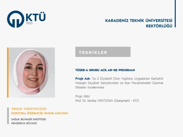 Doktora Öğrencisi Emine APAYDIN' a TÜSEB Proje Desteği