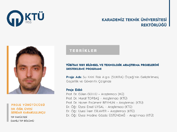 Dr. Öğr. Üyesi Serdar KARAKULLUKÇU'ya TÜBİTAK 1001 Programı Proje Desteği