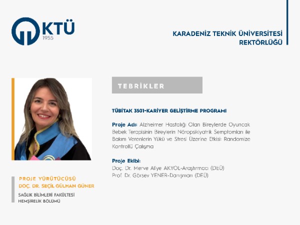 Doç. Dr. Seçil GÜLHAN GÜNER'e TÜBİTAK 3501 Programı Proje Desteği