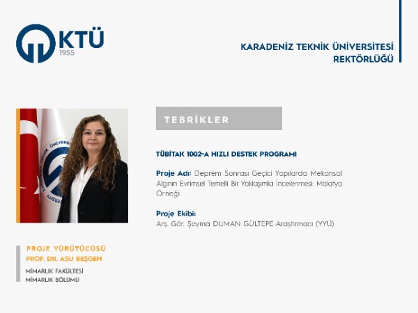 Prof. Dr. Asu BEŞGEN'e TÜBİTAK 1002-A Hızlı Destek Programı Proje Desteği
