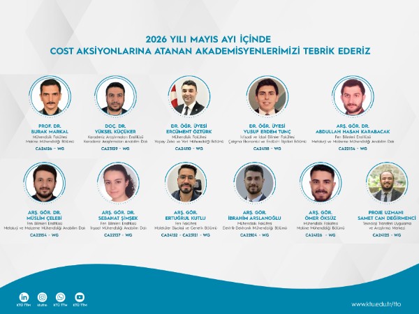 2026 Yılı Mayıs Ayı İçinde COST Aksiyonuna Atanan Araştırmacılarımıza Tebrik