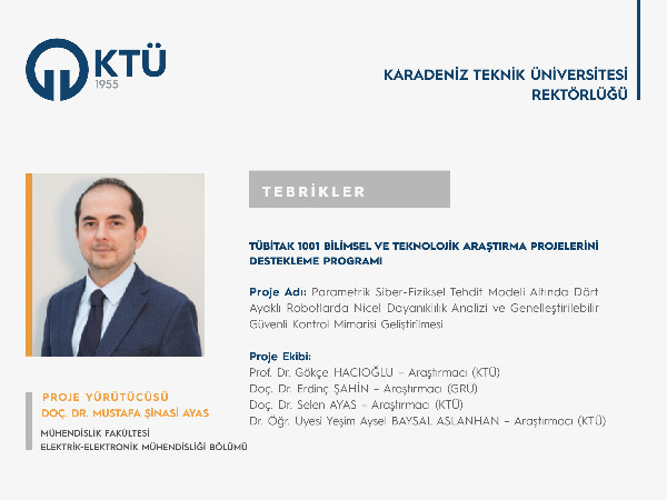 Doç. Dr. Mustafa Şinasi AYAS'a TÜBİTAK 1001 Programı Proje Desteği