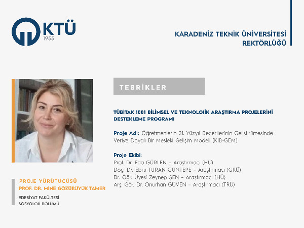 Prof. Dr. Mine GÖZÜBÜYÜK TAMER'e TÜBİTAK 1001 Programı Proje Desteği