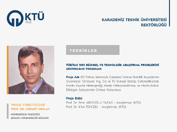 Prof. Dr. Mehmet ARSLAN'a TÜBİTAK 1001 Programı Proje Desteği