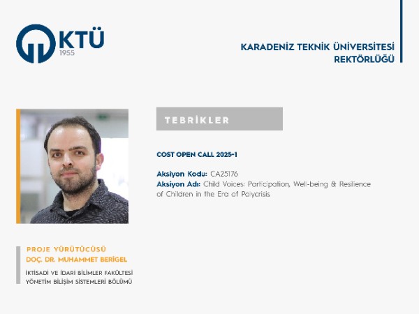 Doç. Dr. Muhammet BERİGEL'in İkincil Öneren Olarak Yer Aldığı COST Aksiyon Önerisi Kabul Edildi