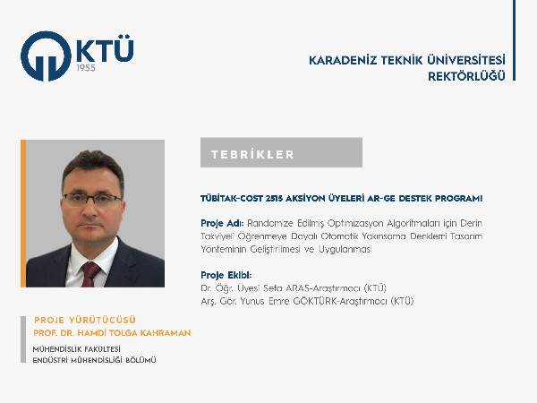 Prof. Dr. Hamdi Tolga KAHRAMAN'a TÜBİTAK-COST 2515 Proje Desteği