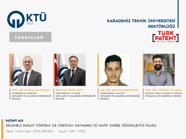Akademisyenlerimizin Patent Başvurusu Tescillendi