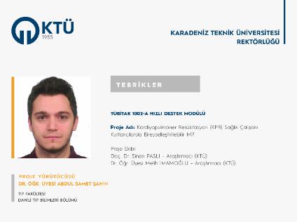 Dr. Öğr. Üyesi Abdul Samet ŞAHİN'e TÜBİTAK 1002-A Hızlı Destek Proje Desteği