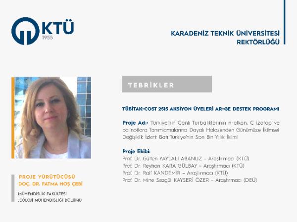 Doç. Dr. Fatma HOŞ ÇEBİ'ye TÜBİTAK-COST 2515 Proje Desteği