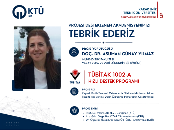 Doç. Dr. Asuman GÜNAY YILMAZ'a TÜBİTAK 1002-A Hızlı Destek Programı Proje Desteği