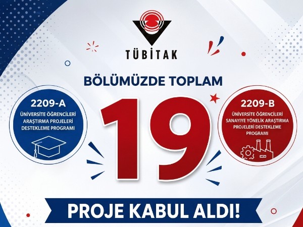 TÜBİTAK 2209-A ve 2209-B programları kapsamında, bölümümüzden toplam 19 proje destek almaya hak kazandı