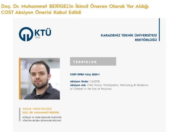 Doç. Dr. Muhammet Berigel'in Yer Aldığı COST Aksiyon Önerisi Kabul Edildi
