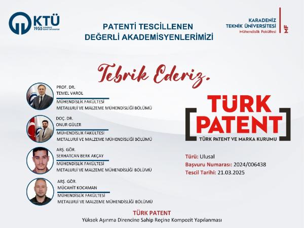 Akademisyenlerimizin Patent Başvurusu Tescillenmiştir